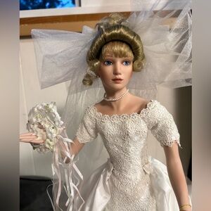 Vintage Victorian Style Cat Figurine Doll Purple & Golden Dress Collectible 16"